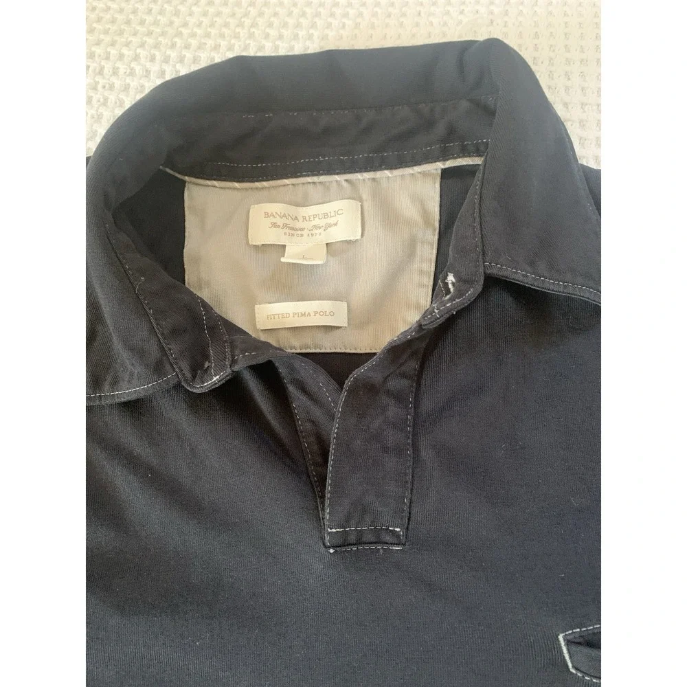 Banana Republic Polo Shirt Men Large‎ Black Fitted Pima Cotton Pocket